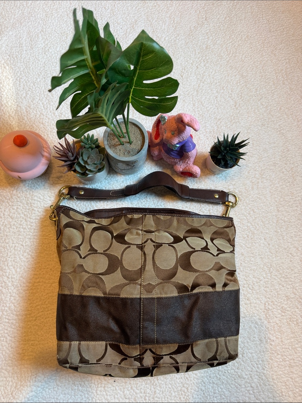 Vintage Coach Signature Canvas Hobo in Brown and Tan